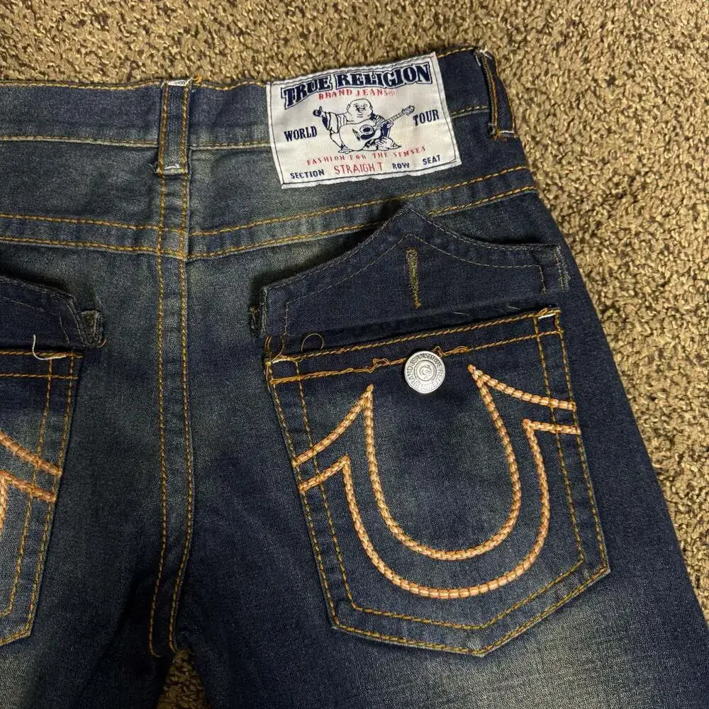 True Religion Vintage Dark Wash Denim Jeans‎ with Contrast Stitching Sz 32